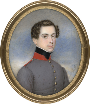 Lot 6568, Auction  122, Fest, Wilhelm, Miniatur Portrait eines jungen Offiziers in grauer Uniform mit rotem Kragen