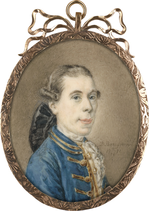 Los 6579 - Bruyninx, Daniel - Miniatur Portrait eines jungen Mannes in goldbestickter blauer Jacke - 0 - thumb
