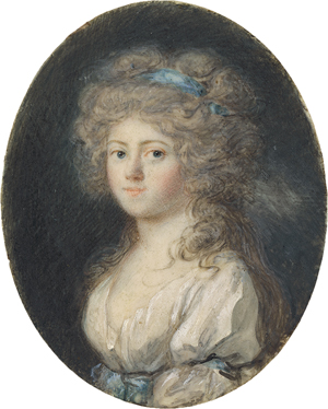 Lot 6580, Auction  122, Deutsch, um 1790. Miniatur Portrait der Prinzessin Luise von Preußen mit blauem Band im gepuderten Haar
