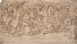 Lot 6628, Auction  122, Italienisch, 17. Jh. Studie für eine Reiterschlacht