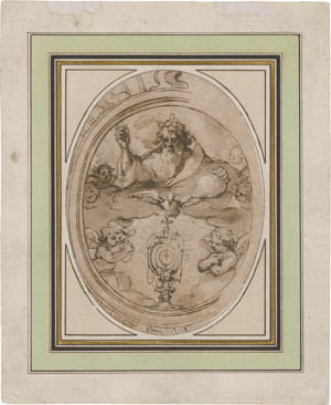 Lot 6638, Auction  122, Alberti, Cherubino - zugeschrieben, Gottvater mit Taube und Putten über einer Monstranz (Entwurf für eine Lünette).