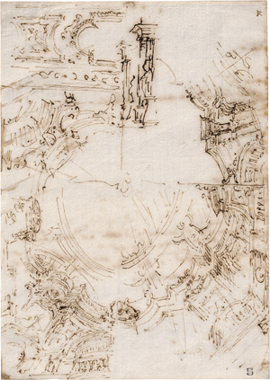 Lot 6661, Auction  122, Bibiena, Giuseppe Galli - zugeschrieben, Skizzenblatt mit Entwürfen zu einer Kuppelarchitektur