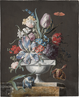 Lot 6672, Auction  122, Französisch, um 1790. Blumenstillleben mit Tulpen, Rosen und Schmetterling
