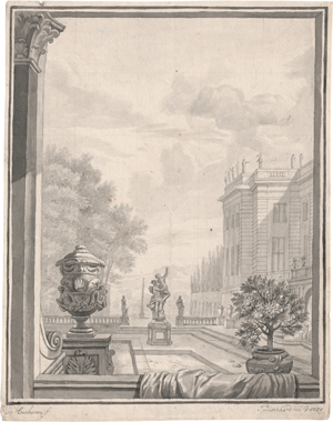 Lot 6698, Auction  122, Quinkhard, Jan Maurits, Blick in einen Palastgarten mit Orangenbäumchen und Skulpturenschmuck