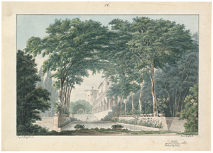 Lot 6724, Auction  122, Quaglio, Simon, Ein südlicher Schlossgarten mit einer Pergola  und einer Rosenlaube