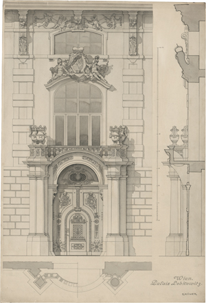 Los 6800 - Grüner, Oskar - Palais Lobkowitz in Wien: Ansicht und Querschnitt der Fassade mit dem Portal - 0 - thumb