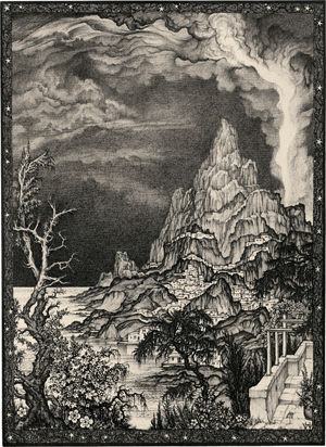 Lot 6826, Auction  122, Wöhler, Hermann, Küstenlandschaft mit Vulkanausbruch