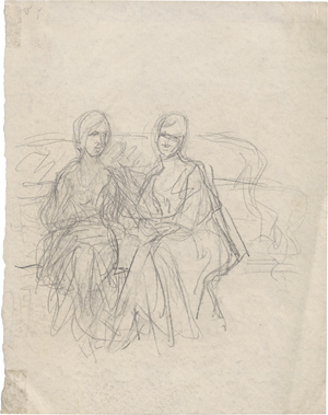 Lot 8022, Auction  122, Liebermann, Max, Skizze zweier Frauen auf einem Sofa sitzend; Entwurfsskizze zu Theodor Fontanes "Effi Briest"