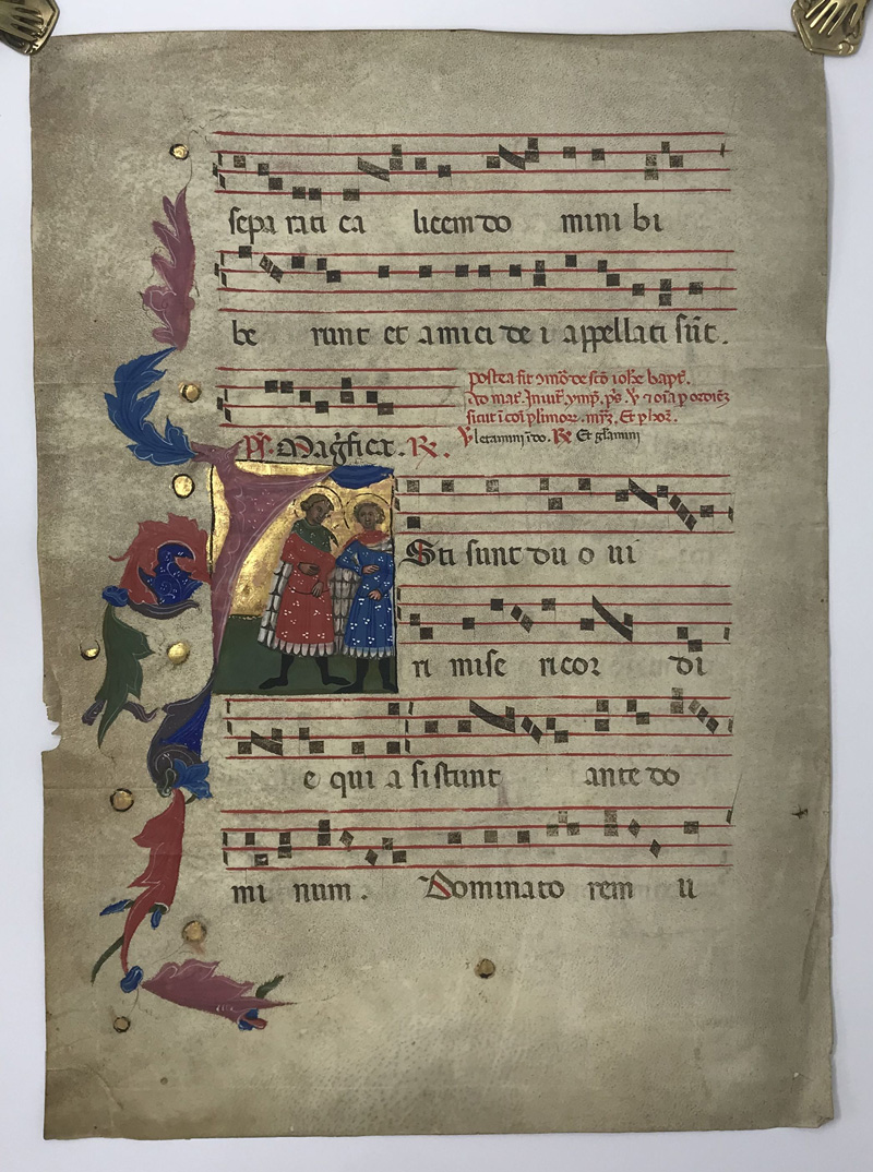 Lot 1006, Auction  122, Antiphonale-Blatt, Einzelblatt einer Handschrift mit Text, Noten und Illumination sowie einer Miniatur