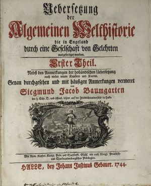 Lot 2, Auction  123, Baumgarten, Siegmund Jacob, Uebersetzung der Algemeinen Welthistorie 
