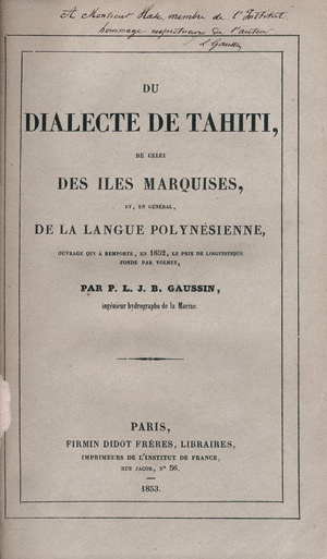 Lot 41, Auction  123, Gaussin, Pierre Louis Jean-Baptiste, Du dialecte de Tahiti