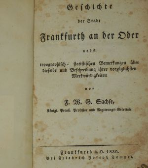 Los 206 - Sachse, F. W. G. - Geschichte der Stadt Frankfurth an der Oder  - 0 - thumb
