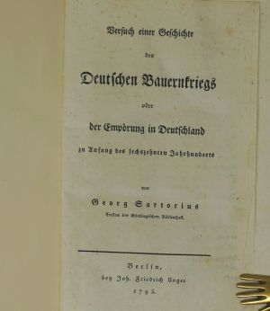 Lot 207, Auction  123, Sartorius, Georg, Versuch einer Geschichte des deutschen Bauernkriegs