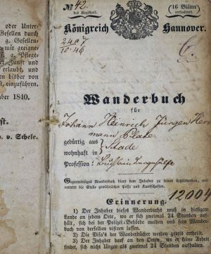 Lot 213, Auction  123, Wanderbuch,  für den Buchbindergesellen J. Plate, 1840