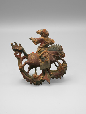 Los 434 - Chinesische Reiterfigur - Polychrome Holzskulptur in Rot und Schwarz - 0 - thumb
