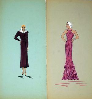 Los 517 - Modeentwürfe des Art Deco - Sammlung von 13 kolorierten Orig.-Federzeichnungen - 0 - thumb