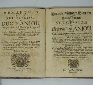 Lot 616, Auction  123, Anjou, Phillipe Herzog von, Staatsvernuenftiges Bedencken und Anmerckungen über die Succession 