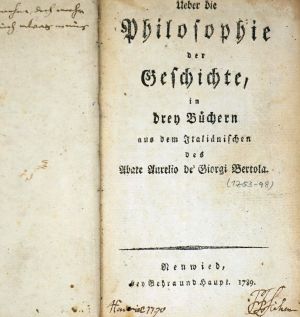 Lot 619, Auction  123, Bertola de' Giorgi, Aurelio, Ueber die Philosophie der Geschichte