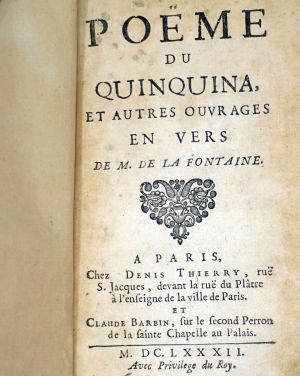 Lot 2087, Auction  123, La Fontaine, Jean de, Poëme du Quinquina, et autres ouvrages en vers