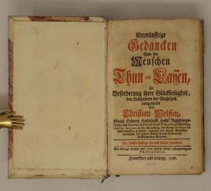 Lot 2201, Auction  123, Wolff, Christian, Vernünfftige Gedancken von der Menschen Thun und Lassen