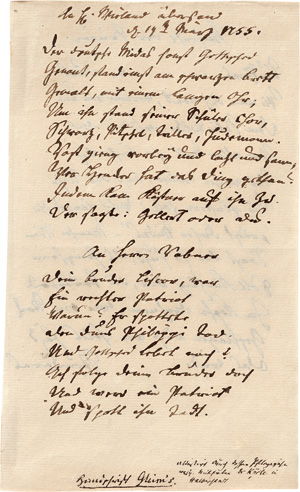 Los 2318 - Gleim, Johann Wilhelm Ludwig - Manuskript mit 3 Gedichten - 0 - thumb