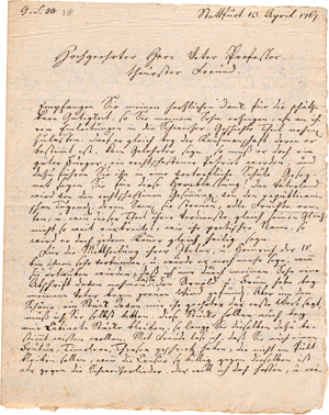 Lot 2347, Auction  123, Schulthess, Johann Georg d. Ä., Brief 1767