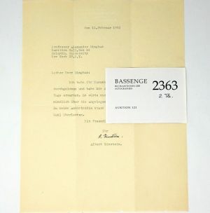 Lot 2363, Auction  123, Einstein, Albert, Brief 1953