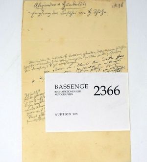 Lot 2366, Auction  123, Humboldt, Alexander von, Brief an Schulze-Gaevernitz
