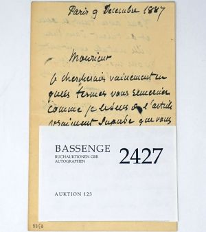 Los 2427 - Puvis de Chavanne, Pierre - Brief 1887 an einen Kritiker - 0 - thumb