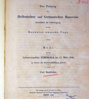 Los 2717 - Bötticher, Carl - Das Princip der Hellenischen und Germanischen Bauweise  - 0 - thumb