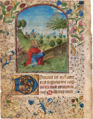 Lot 2892, Auction  123, König David, Einzelblatt eines spätmittelalterlichen Stundenbuchs auf Pergament 