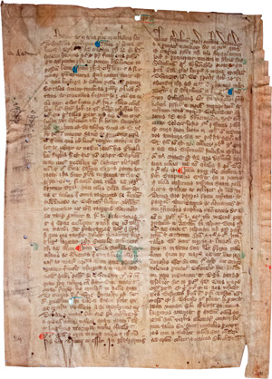 Los 2898 - Tractatus de virtutibus et vitiis - Einzelblatt einer lateinischer Handschrift auf Pergament. 2 S., 1 Bl. 2 Spalten. 47 Zeilen.  - 1 - thumb
