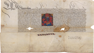 Lot 2906, Auction  123, Maximilian I., röm.-dt. Kaiser, Wappenbrief mit der Verleihung eines Wappens an die Gebrüder Hans, Michael und Konrad Photen