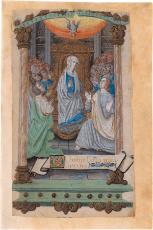Lot 2910, Auction  123, Pfingstwunder, Einzelblatt eines spätmittelalterlichen Stundenbuchs auf Pergament 