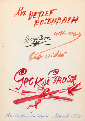 Grosz, George und Baur, John I. H., George Grosz. Exhibition catalogue (Widmungsexemplar)