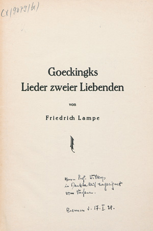 Los 3351 - Lampe, Friedo - Lieder zweier Liebenden - 0 - thumb