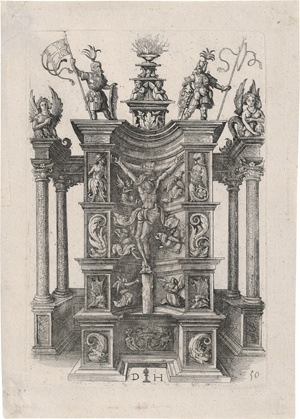 Lot 5088, Auction  123, Hopfer, Daniel, Christus am Kreuz in einer dekorativen Altarnische