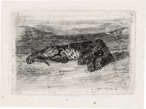 Lot 5297, Auction  123, Delacroix, Eugène, Liegender Löwe in der Wüste