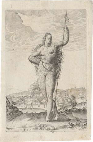 Lot 5675, Auction  123, Bry, Jan Theodor de, Piktische Frau mit langen Haaren und Speer