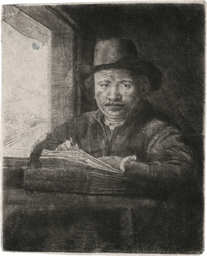 Lot 5835, Auction  123, Rembrandt Harmensz. van Rijn, Selbstbildnis am Fenster, zeichnend