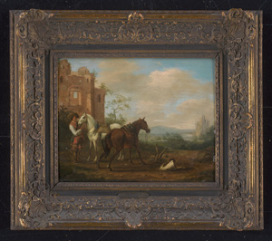 Los 6015 - Niederländisch - 17. Jh. Reiter mit zwei Pferden und seinem Hund bei einer Ruine - 1 - thumb