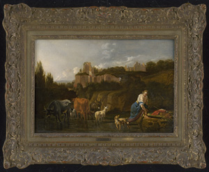 Los 6021 - Roos, Johann Heinrich - Pastorale Landschaft mit römischen Ruinen und einer Hirtin mit ihrem Hund und einer Schafsherde - 1 - thumb