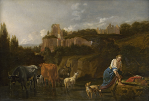 Los 6021 - Roos, Johann Heinrich - Pastorale Landschaft mit römischen Ruinen und einer Hirtin mit ihrem Hund und einer Schafsherde - 0 - thumb