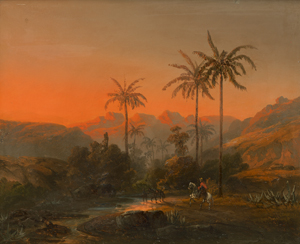 Lot 6121, Auction  123, Püttner, Josef Carl Berthold, Südamerikanische Landschaft mit Reitern an einem Fluss