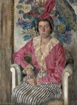 Lot 6190, Auction  123, Rönner, Georg W., Bildnis einer Dame in rosa Bluse und schwarz-weiß gestreiftem Rock