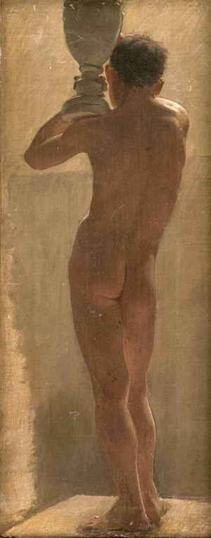 Lot 6204, Auction  123, Deutsch, um 1900. Männlicher Rückenakt mit einer Pokalvase auf der Schulter.