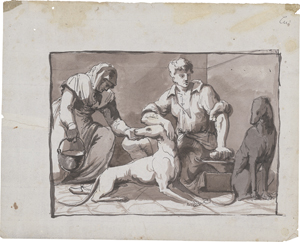 Los 6565 - Italienisch - um 1800. Bauernpaar mit zwei Hunden in der Stube - 0 - thumb