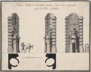 Lot 6621, Auction  123, Französisch, um 1800. Plan, Profile et Elevation projecté d'un Entrée Principale pour la Ville d'Avallon