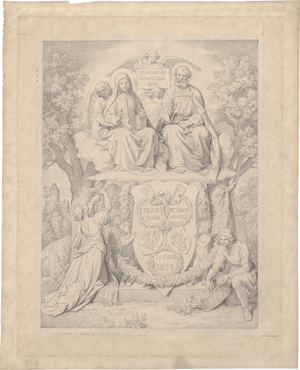 Lot 6645, Auction  123, Führich, Joseph, Allegorisches Gedenkblatt mit den hll. Petrus und Franziska