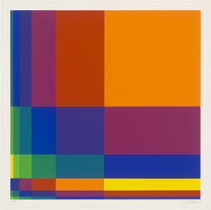 Lot 8347, Auction  123, Lohse, Richard-Paul, Sechs vertikale systematische Farbreihen mit orangem Quadrat rechts oben